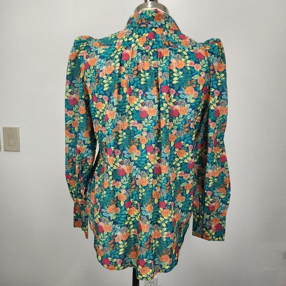 Sundance Rosie Vines Puff Sleeve Blouse M Multicolor Button Up Cottage Prairie - Picture 3 of 10
